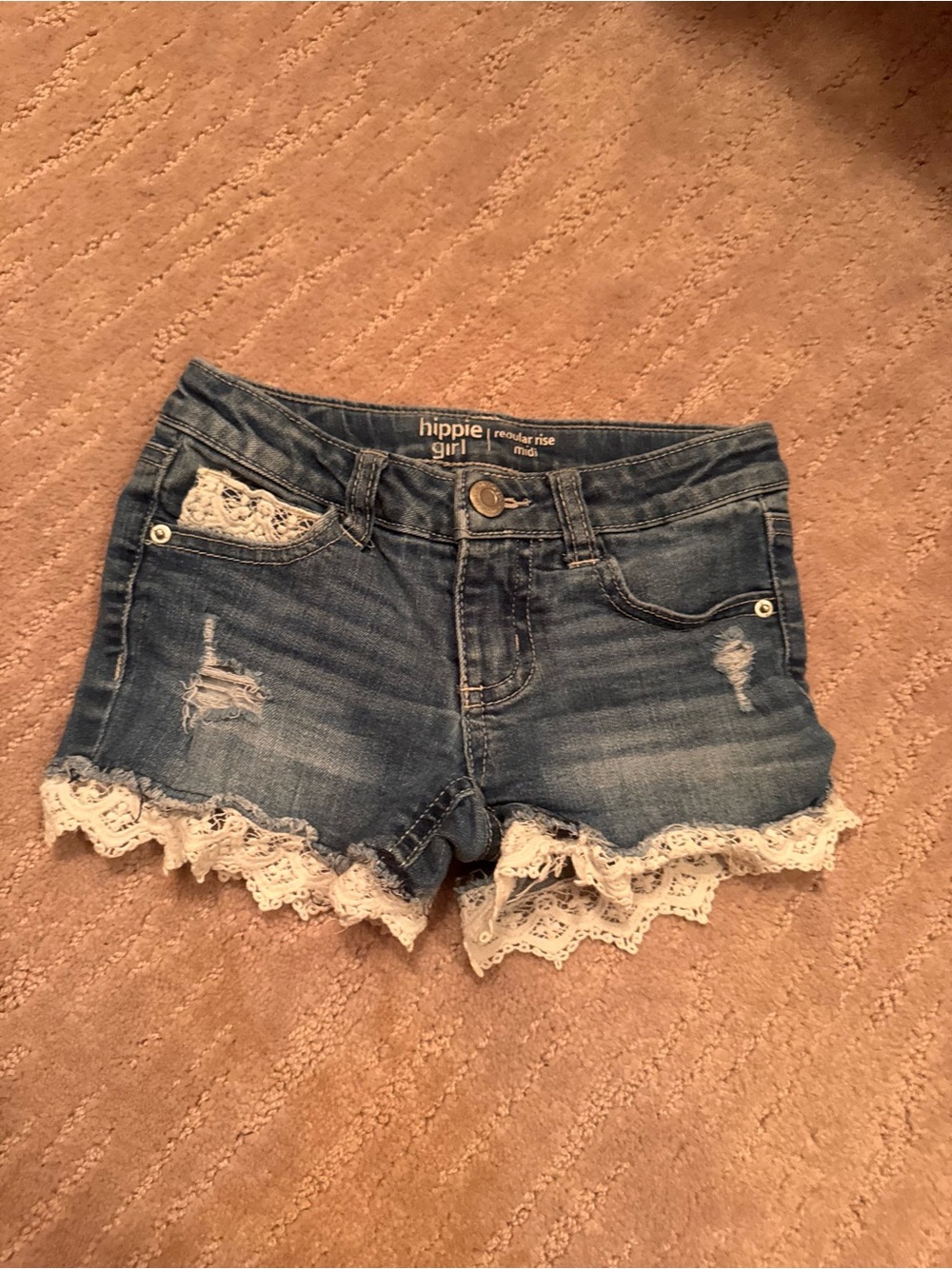 Denim Lace-Trim girls Shorts - Blue